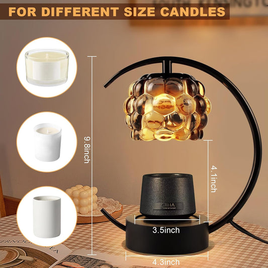 Candle Warmer Lamp,Electric Candle Lamp Warmer with Timer and Dimmer,Wax Melt Warmer with 2 Bulbs for Jar Candles for Home Bedroom Decor (Black)