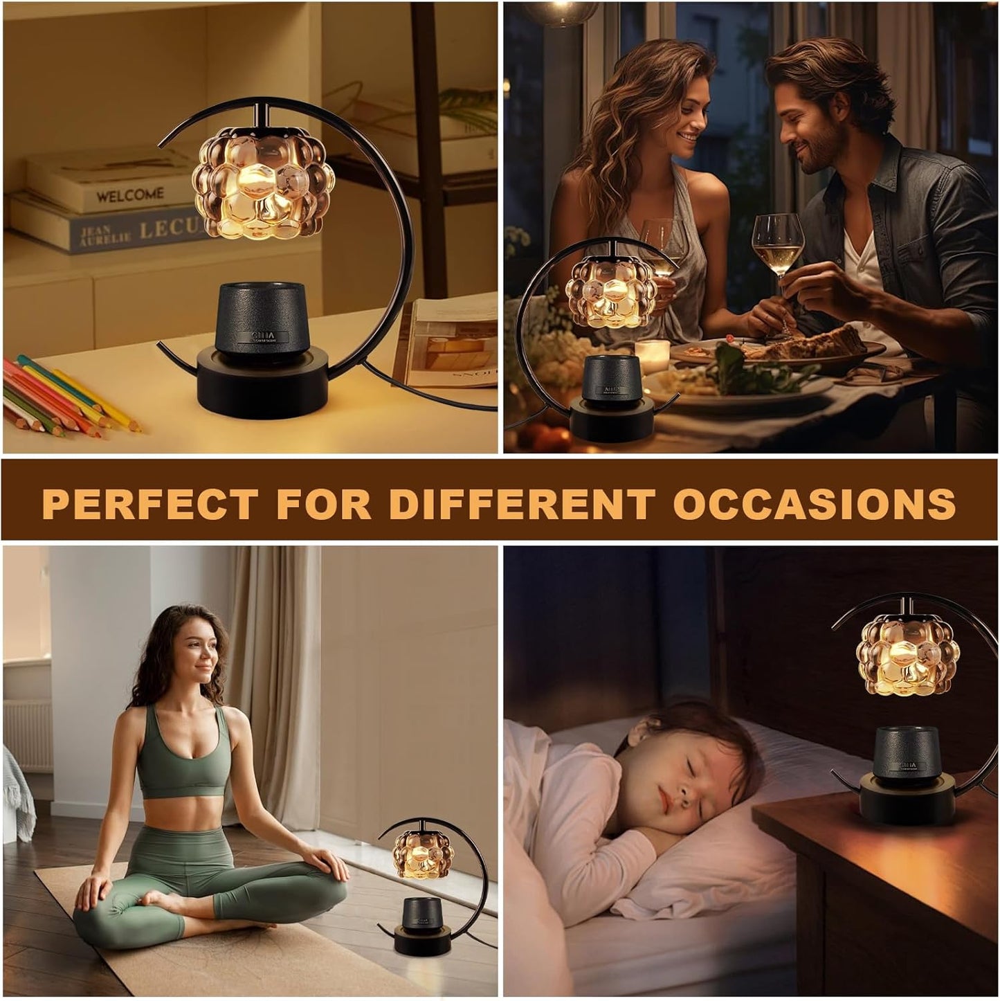 Candle Warmer Lamp,Electric Candle Lamp Warmer with Timer and Dimmer,Wax Melt Warmer with 2 Bulbs for Jar Candles for Home Bedroom Decor (Black)