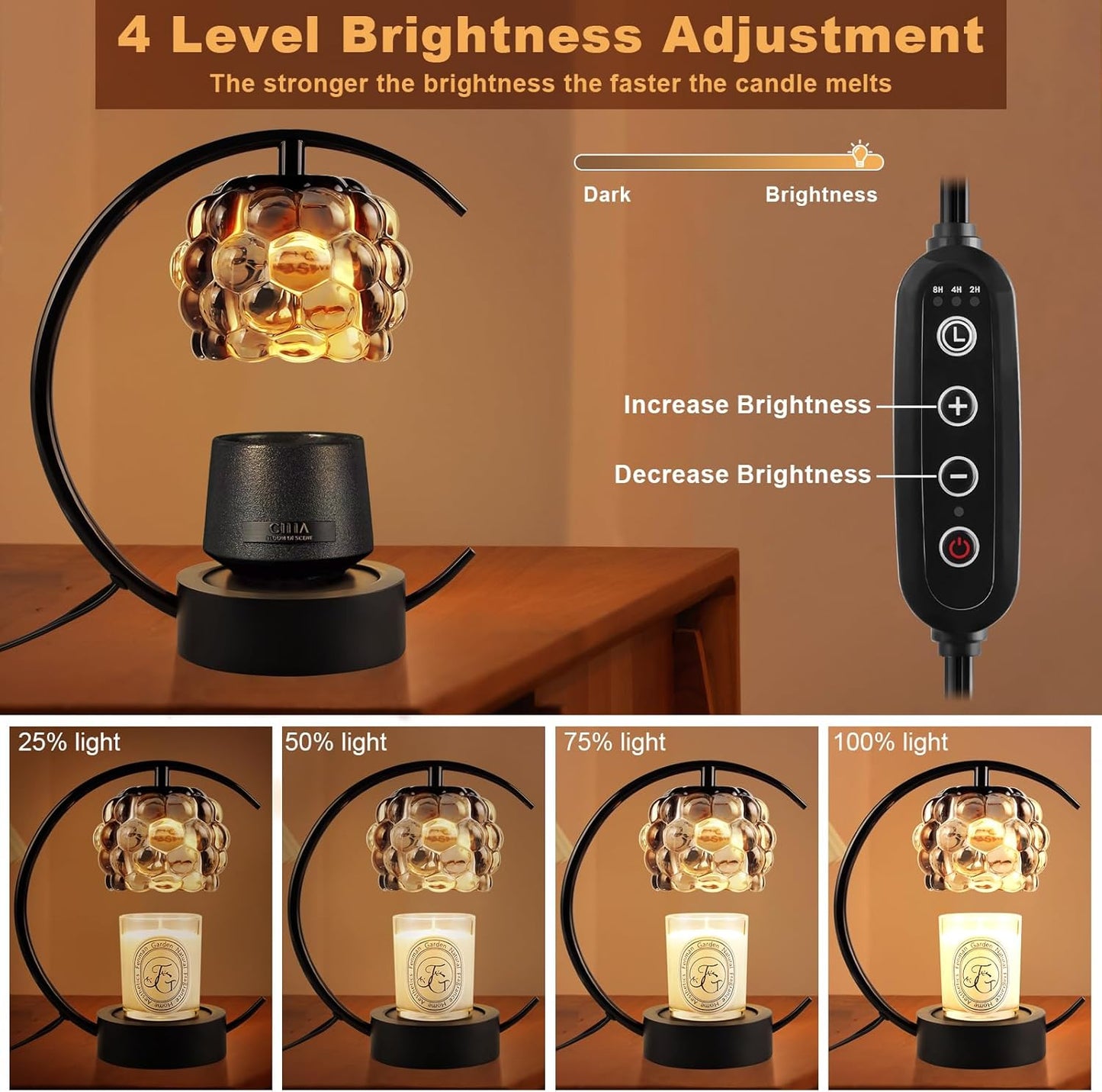 Candle Warmer Lamp,Electric Candle Lamp Warmer with Timer and Dimmer,Wax Melt Warmer with 2 Bulbs for Jar Candles for Home Bedroom Decor (Black)