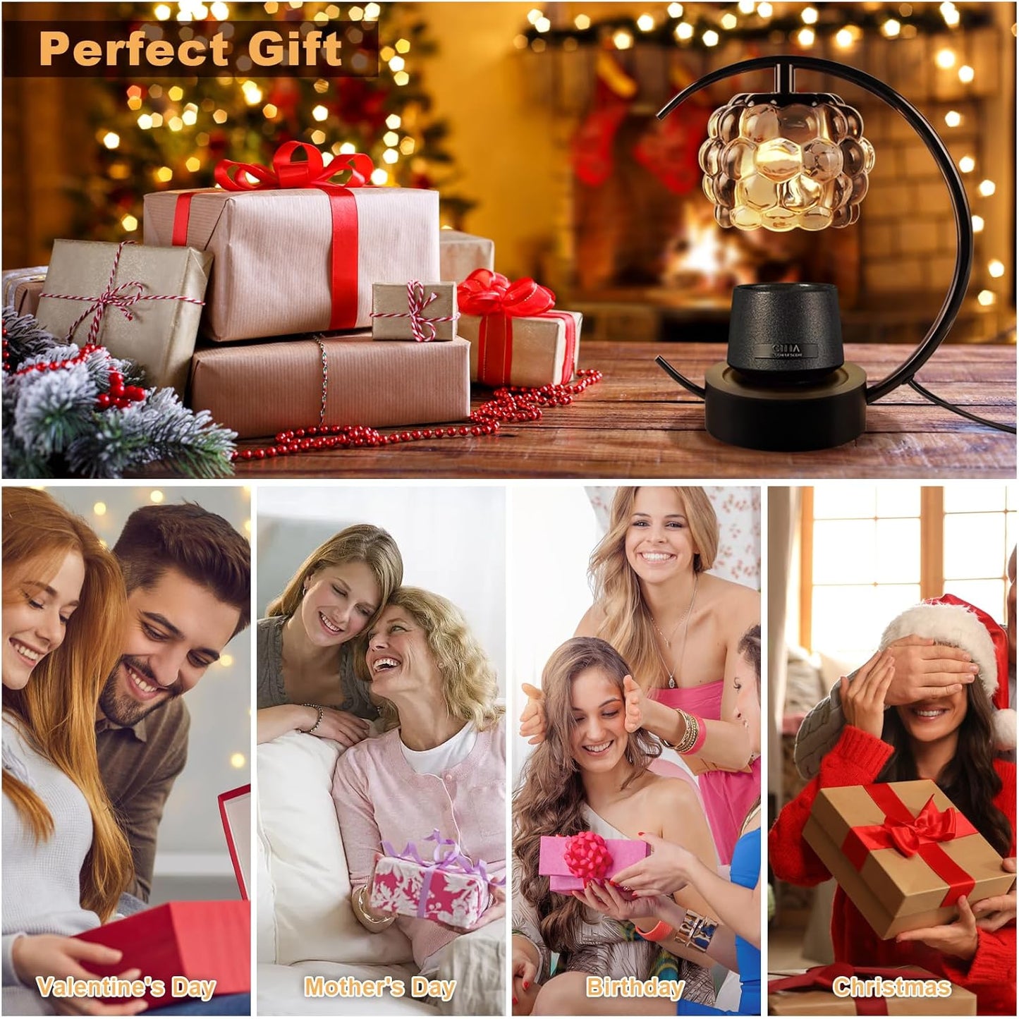 Candle Warmer Lamp,Electric Candle Lamp Warmer with Timer and Dimmer,Wax Melt Warmer with 2 Bulbs for Jar Candles for Home Bedroom Decor (Black)