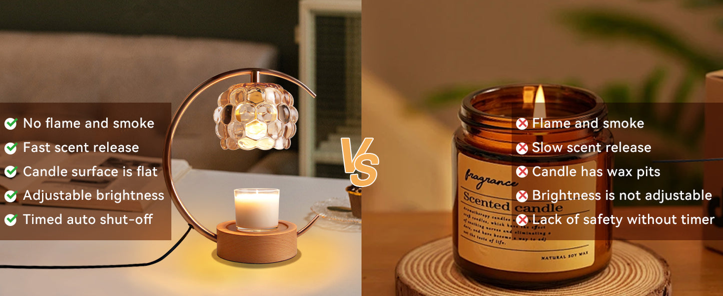 Candle Warmer Lamp,Electric Candle Lamp Warmer with Timer and Dimmer,Wax Melt Warmer with 2 Bulbs for Jar Candles for Home Bedroom Decor (Black)