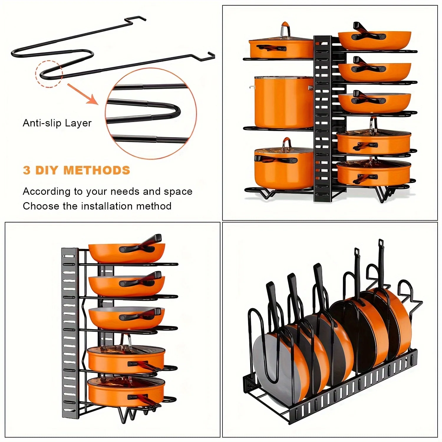 2-Pack Adjustable Pot Racks for Kitchen Storage and Organization