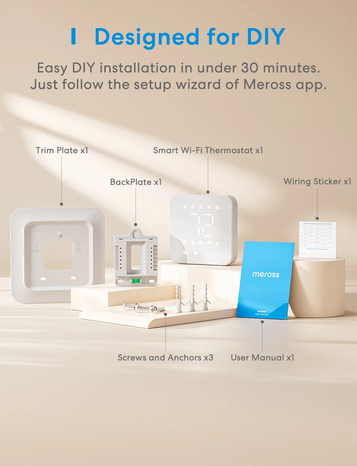 Smart 24V Wi-Fi Thermostat, Compatible with Heating and Cooling Systems