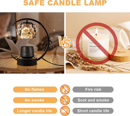 Candle Warmer Lamp,Electric Candle Lamp Warmer with Timer and Dimmer,Wax Melt Warmer with 2 Bulbs for Jar Candles for Home Bedroom Decor (Black)