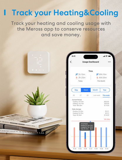 Smart 24V Wi-Fi Thermostat, Compatible with Heating and Cooling Systems