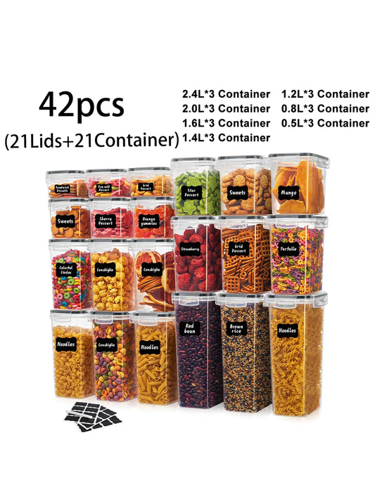 42Pcs,Multi-Purpose Air Tight Storage Bins, Leak-Proof and Reusable Food Storage Jars