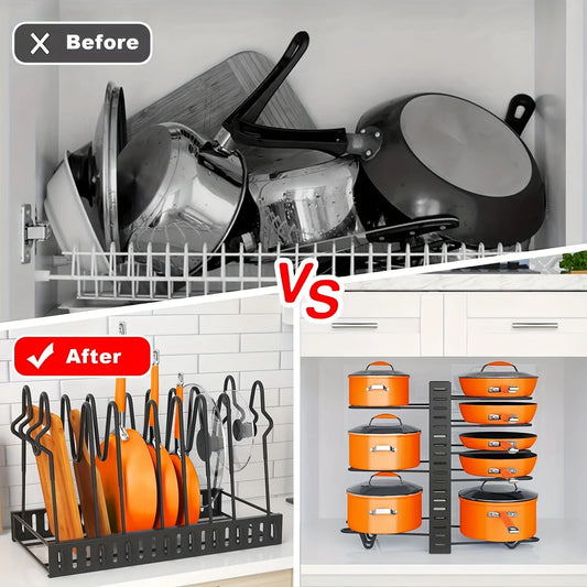 2-Pack Adjustable Pot Rack Organizers for Kitchen Storage and Organization