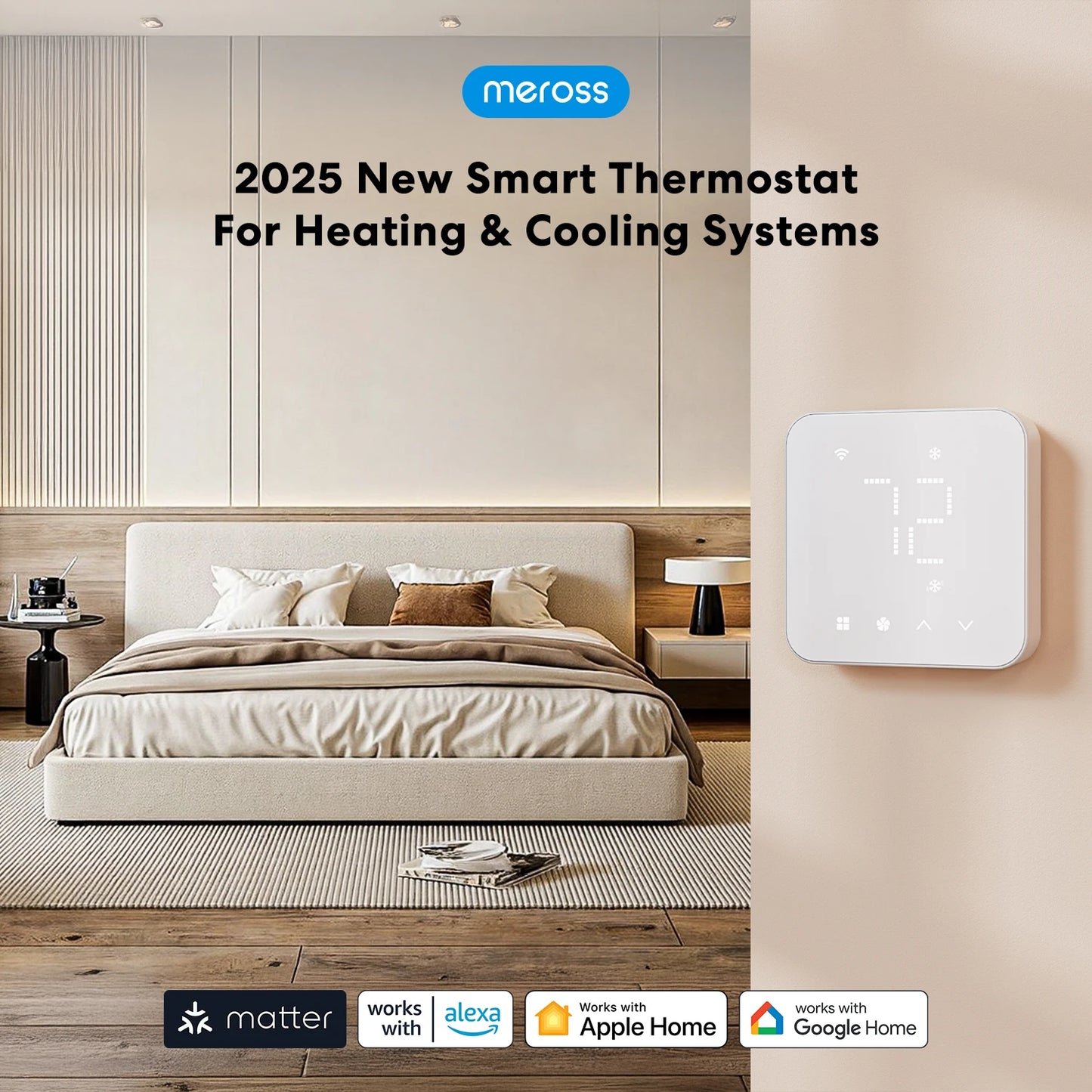 Smart 24V Wi-Fi Thermostat, Compatible with Heating and Cooling Systems
